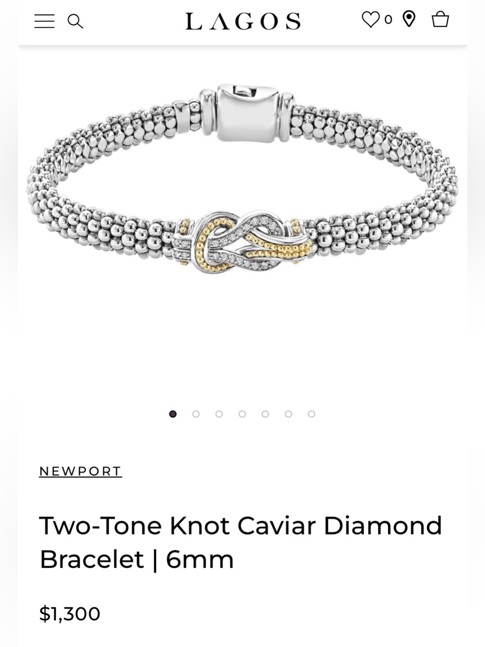 LAGOS Newport Diamond 18K Gold Knot Caviar Bracelet, 6mm, 7 inches - Picture 5 of 12